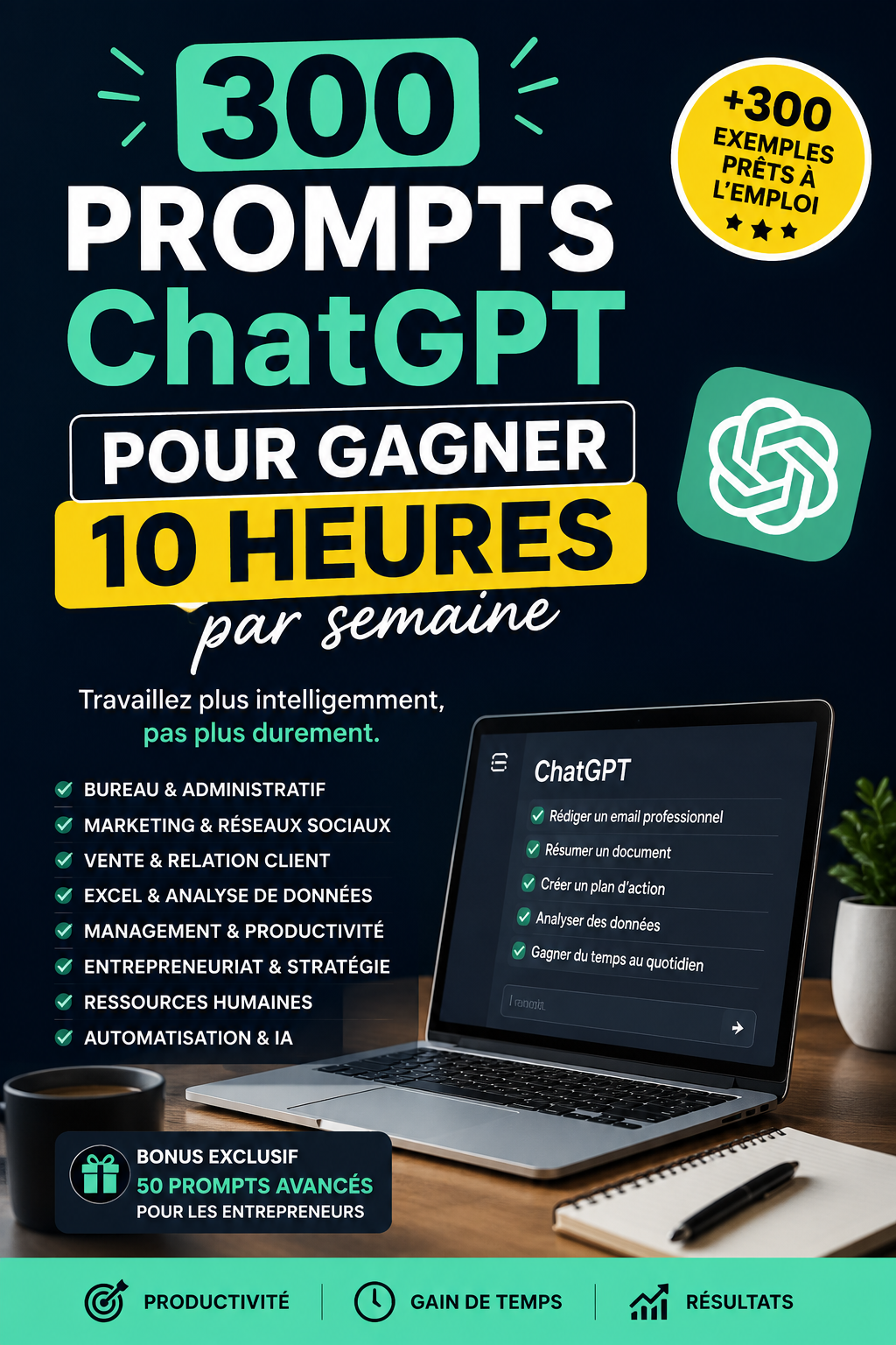 300 Prompts ChatGPT – Gagnez du temps au travail